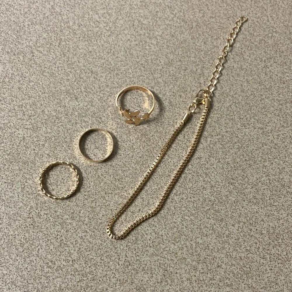 4/$20 bundle and save Gold Toned Layered Ring & Chain Bracelet Set